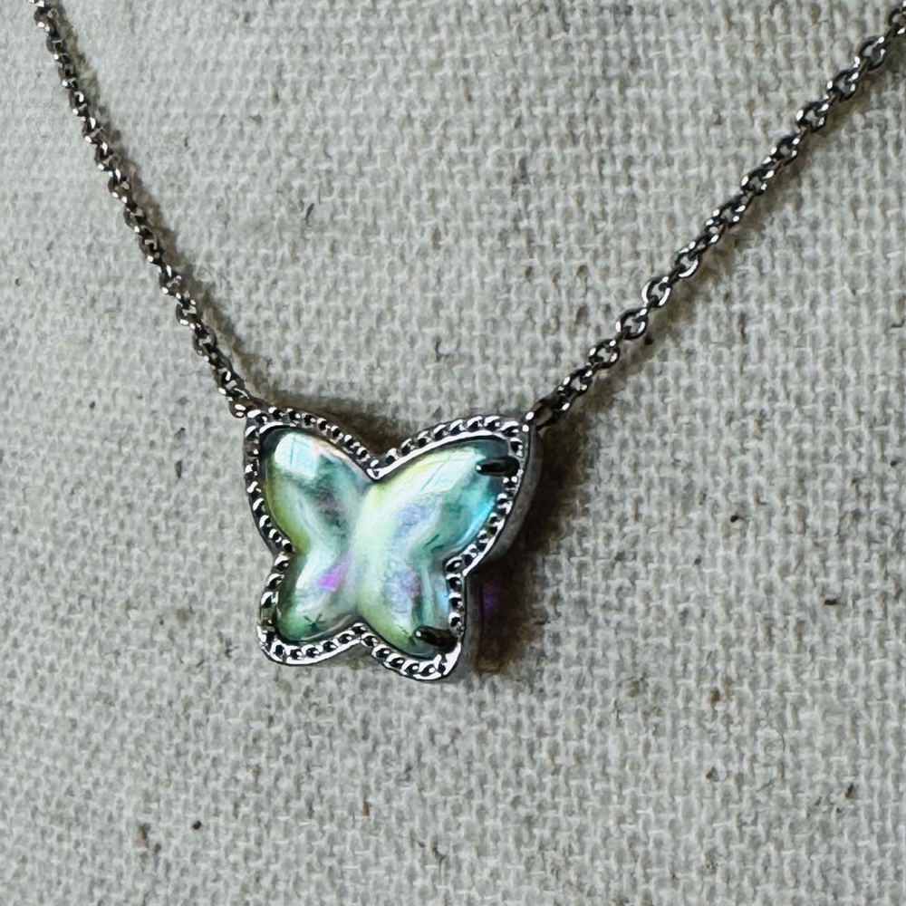 Kendra Scott Lillia Butterfly Pendant Necklace-Silver/Indigo Dichroic Glass - Picture 6 of 8